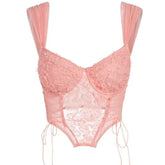 Sheer Mesh Floral Appliqué Lace Corset